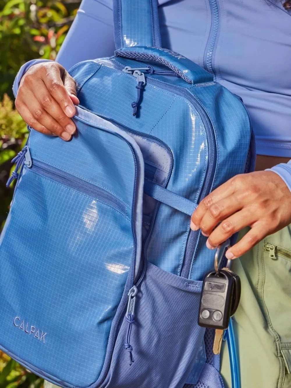 Calpak Glacier Blue Terra Backpack tote bag with Front Pocket